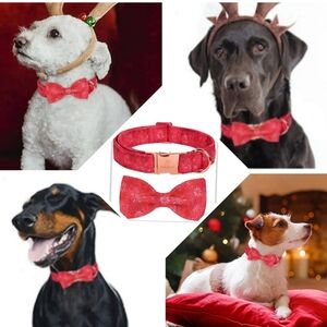 🍎Nwt Babole Pet Dog Collar Bow Tie Snowflake Cotton Fabric Rose Gold tone Hrdwr